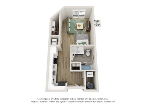 Floor plan for studio, 1 bath, 526 sqft
